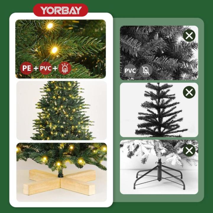 Nordmann-kunstkerstboom met verlichting, led-dennenboom met houten standaard voor kerstdecoratie, van PE en pvc, herbruikbaar, 210 cm