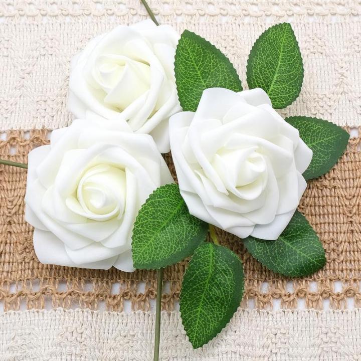 25 stuks kunstmatige witte rozen, boxset, bloemenschuimrozen, nepbloemendecoratie voor taartdecoratie, bruiloft, bloemstukken, verjaardagsdecoratie