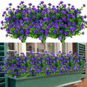 Kunstbloemen voor buiten, uv-bestendig, , bloemen in grote hoeveelheden voor het ophangen van plantenbakken, buiten, veranda, vaas, thuis, raamdecoratie, 6 bundels, paars