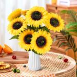 Kunstzonnebloemen, decoratie, 40 cm, enkele steel, kunstzonnebloemen, herfst, zijdebloemen, herfstbloemen, kunstbloemen, zonnebloem voor tafeldecoratie, bruiloft, woonkamer, 8 stuk