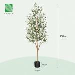 Kunstmatige olijfboom, 150 cm, grote kunstplant met natuurlijke houten stam en vruchten, kunstmatige olijfboom in pot, voor huis, slaapkamer, kantoor, tuindecoratie (1 stuks)
