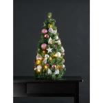 Kunstkerstboom 65 cm voor binnen, decoratieve dennenboom met ledverlichting en kerstballen in roze en zilver, met timer, warmwit, op batterijen werkende kunstboom
