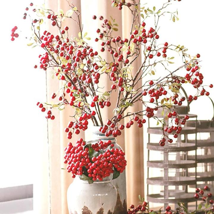 4 Stück künstliche Beerenzweige mit langem Stiel, 60 cm rote Beerenstiele, künstlicher Beerenstrauß für Tischdekoration, Vase, Zuhause, Weihnachtsdekoration, 27.5 Inches