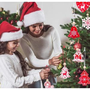 40 stuks kerstdecoraties, dennenboom, , kerstboomversieringen, 10 stijl, met touw, creatieve versiering voor Kerstmis, doe-het-zelf, feest, rood en wit