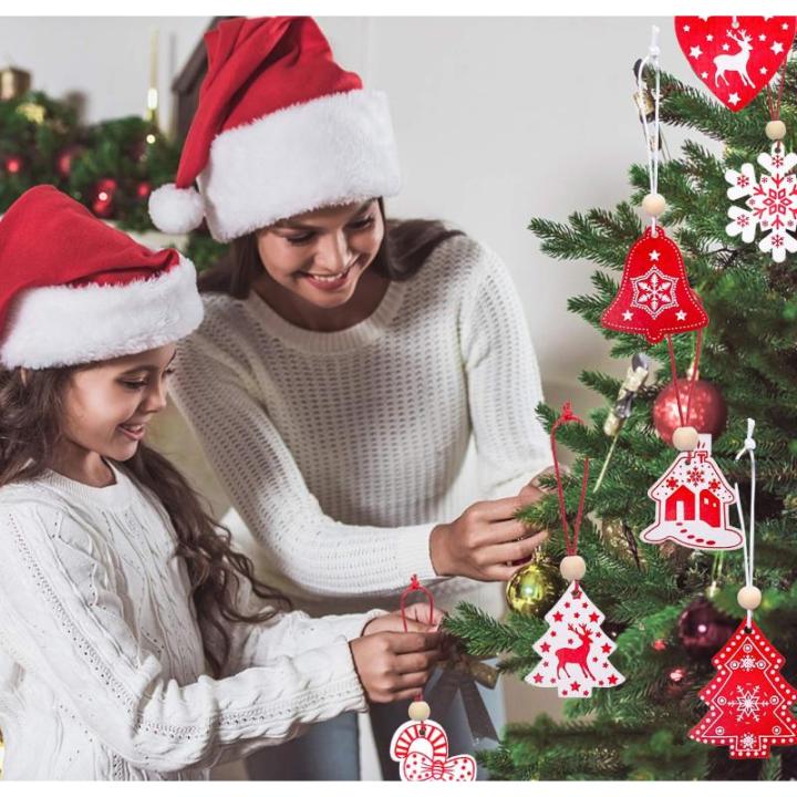 40 stuks kerstdecoraties, dennenboom, , kerstboomversieringen, 10 stijl, met touw, creatieve versiering voor Kerstmis, doe-het-zelf, feest, rood en wit
