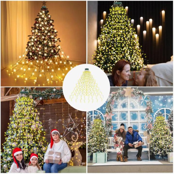 Lichtsnoer voor kerstboom, 16 strengen, 2 m, 400 leds, kerstboomverlichting met ring, lichtketting, IP44 waterdicht, timer, 8 modi, kerstboomverlichting voor kerstdecoratie buiten 