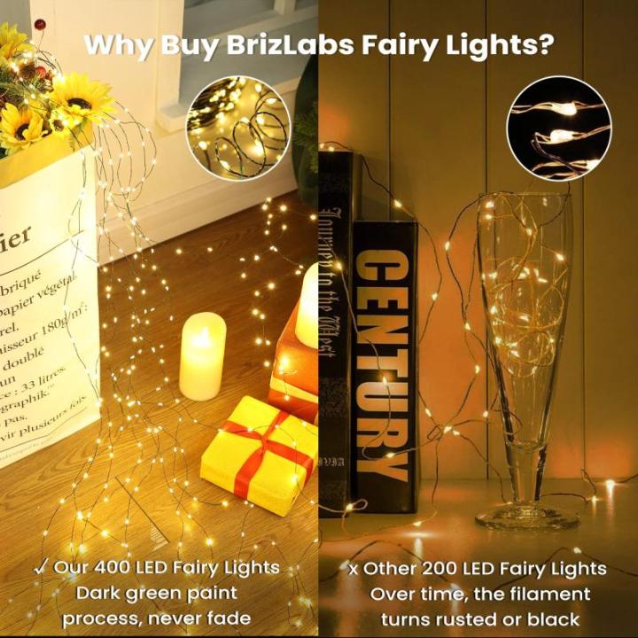 Lichtsnoer, koperdraad, stroom, 20 m, 400 leds, warmwit, kerstverlichting, voor buiten, 8 modi, waterdicht, kerstverlichting voor feest, , kamer, tuin, balkon, bruiloft, kerstdecor