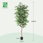 Ficus Benjamina , groot, 210 cm, met natuurhouten stam, kamerplant, kunstboom in pot, voor thuis, kantoor, balkon, decoratie (1 stuks)