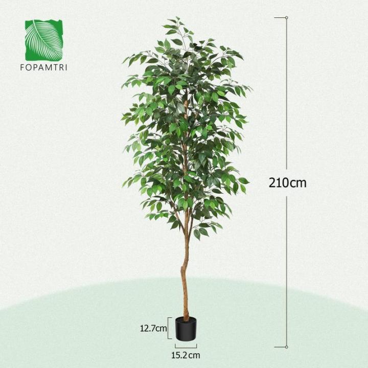 Ficus Benjamina , groot, 210 cm, met natuurhouten stam, kamerplant, kunstboom in pot, voor thuis, kantoor, balkon, decoratie (1 stuks)
