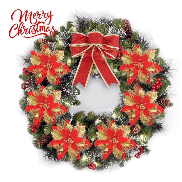 GL-Turelfies 12 STK. Glitzer Weihnachtsblumen (15cm/5,9'') mit 12 STK. Clips Künstliche Weihnachtsstern Blumen Weihnachtsbaum Blumenschmuck Weihnachtsbaum Ornamente (rot)
