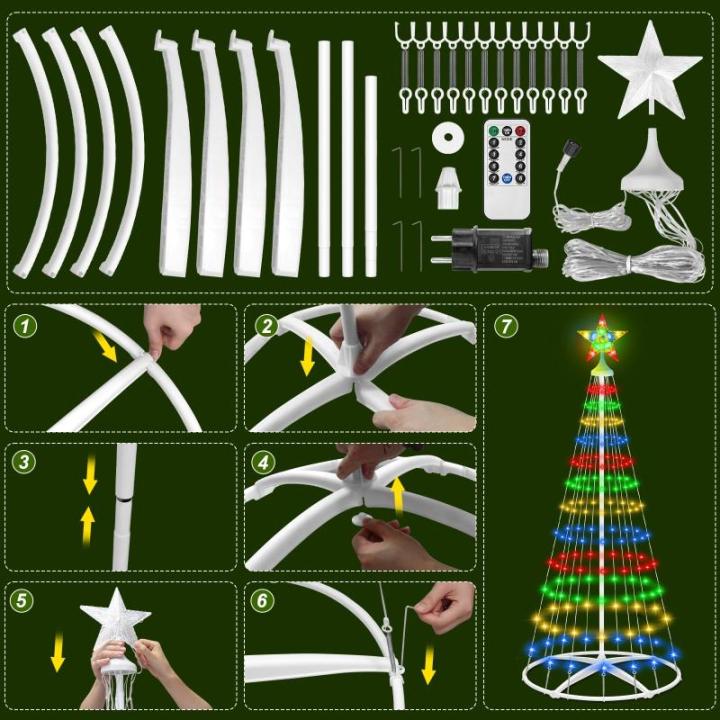 Kerstboom, metalen kegelvorm, 156 leds, lichtboom, 8 modi, timer, waterdicht, kerstverlichting, buitenverlichting, kerstverlichting voor tuin, balkon, kerstdecoratie buiten, vierkl