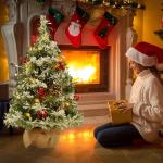 Mini-kerstboom, 55 cm, kleine kerstboom, kunsttafel met ledlampjes en decoraties, voor Kerstmis, tafeldecoratie