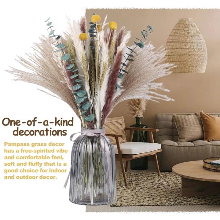 Gedroogde pampasdecoratie, natuurlijke gedroogde bloemen, 100 stuks, doe-het-zelf, gedroogde bloemen, boeket, ideaal voor boho, woonkamer, bruiloft, slaapkamer en vazen (LZGSGO-010