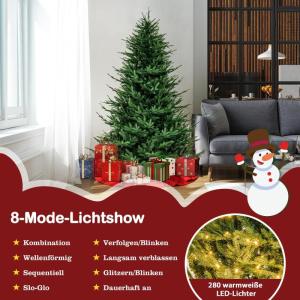 180 cm kunstkerstboom verlicht, scharnierende kerstboom met 8 lichtstanden, 280 warmwitte LED-lampjes, 788 takuiteinden van PE & PVC, dennenboom, kunstkerstboom, groen