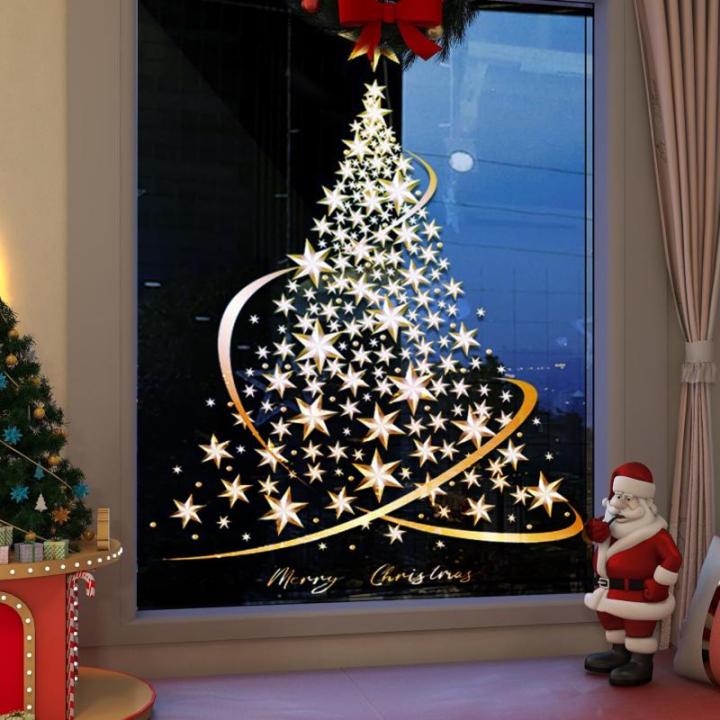 Kerst Venster Klings Gouden Kerstboom Raamklemmen Stickers voor Glas DIY Statische Muur Venster Deur Muurschildering Stickers voor Home Shop Venster Glas Display Decoraties