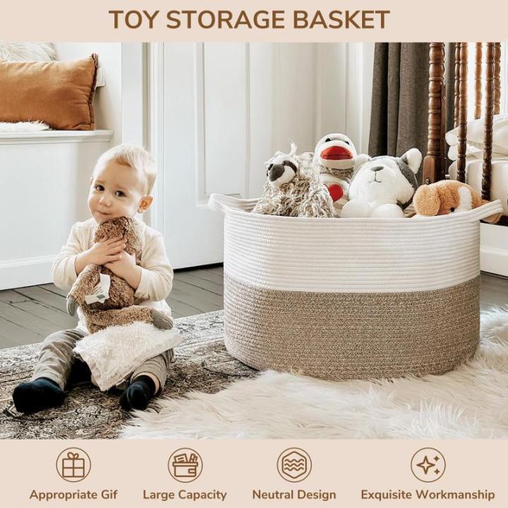 Opbergmand, opbergmand kinderkamer, wasmand kinderen, grote mand, kerstboommand, mand voor dekens, babyspeelgoed, gevlochten mand, 55 x 35 cm, bruin