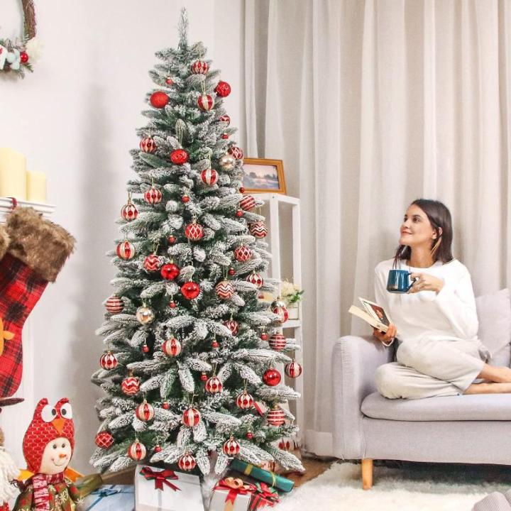 Dunne kunstkerstboom met verlichting, led-dennenboom voor kerstdecoratie, besneeuwd, smal, wit, 210 cm