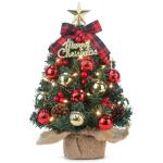 Mini-kerstboom Kleine kerstboom met verlichting, led, tafelkerstboom, klein, kunstmatig versierd voor kerstdecoratie, 40 cm (rood met goud)