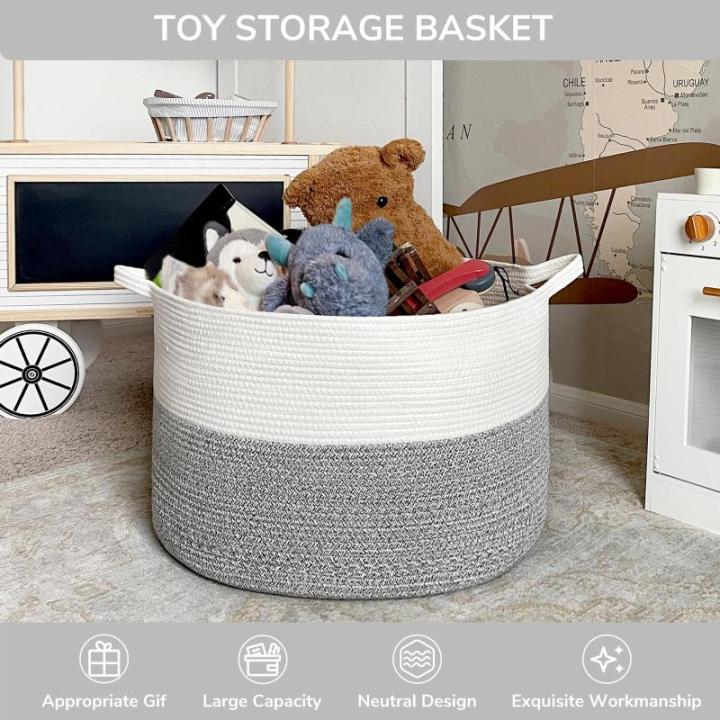 Opbergmand kinderkamer, mand opslag, wasmand kinderen, grote mand, kerstboommand, mand voor dekens, babyspeelgoed, gevlochten mand, 55 x 35 cm, grijs