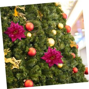 7St künstliche Blumen Weihnachtsblume Kerzenhalter Rot goldene Kerzen Mini Hochzeitsdeko weihnachtsdeko künstliche Pflanzen kunstpflanze Dekor Weihnachtskranz Blumen Sport