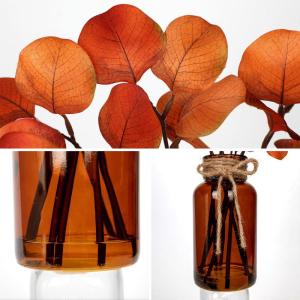 Kunstmatige eucalyptus takken met amber glazen vaas, oranje eucalyptus, kunststof plant, eucalyptus, realistische eucalyptus, decoratie, zilveren dollar voor tafeldecoratie, kantoo