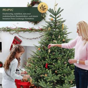 Kunstkerstboom, 210 cm, natuurgetrouwe dennenboom, kunstkerstboom met klapscherm, pvc en PE kerstboom, metalen kerstboomstandaard