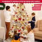 Niwa Kerstboom met verlichting, versierde flock-look, 2-in-1 kunstkerstboom met lichtketting, 400 warm wit licht en 1100 PE + pvc-takken, opvouwbare dennenboom (H210 cm)