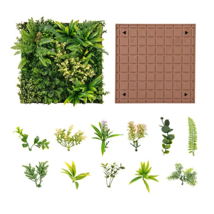 Set van 2 kunstheggen, plantenwand, 50 x 50 cm, panelen met veelzijdige kunstplanten, gesimuleerd gazon, wandpanelen, wandplanten, kunstplant voor muur, balkon, tuin, groen (11 soo