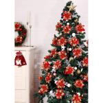 Kunstbloemen, Poinsettia, glitter, kerstbloemen met clips, kerstbloemen, ornamenten voor doe-het-zelf kransen, slinger, huis, feestdecoratie, 15 stuks, 14 cm, rood goud