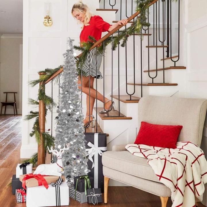 Kunstkerstboom 150 cm (5ft) inklapbare klaterboom met kleurrijke pailletten voor huis, kantoor, kerstboomdecoratie