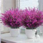 12 bundels kunstlavendel struiken, voor buiten, balkonplanten, weerbestendige uv-bestendige plastic bloemen voor outdoor, binnen, balkon, tuin, balkonbakken, fuchsia