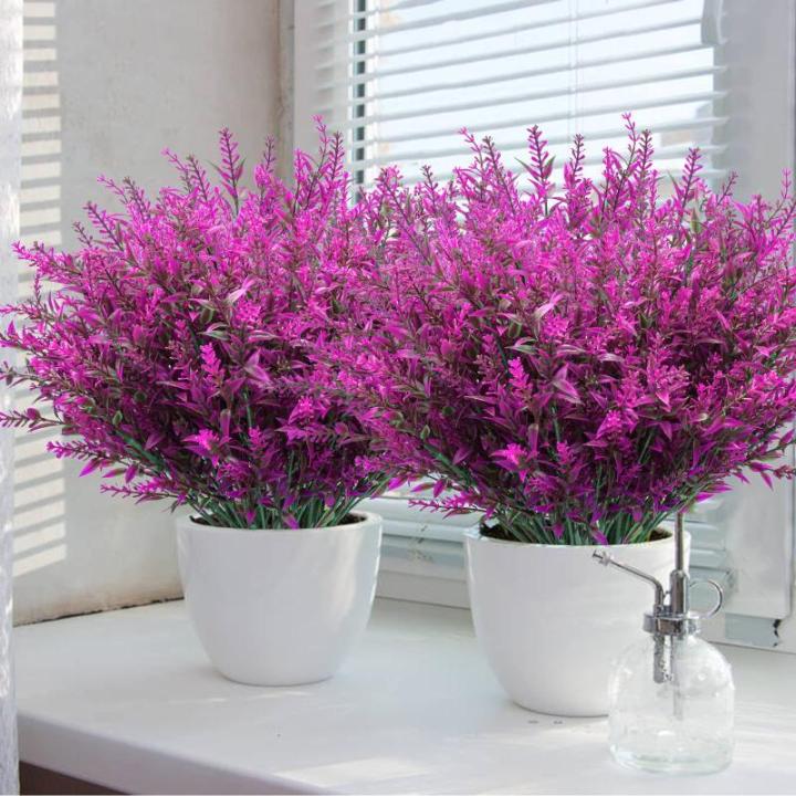 12 bundels kunstlavendel struiken, voor buiten, balkonplanten, weerbestendige uv-bestendige plastic bloemen voor outdoor, binnen, balkon, tuin, balkonbakken, fuchsia