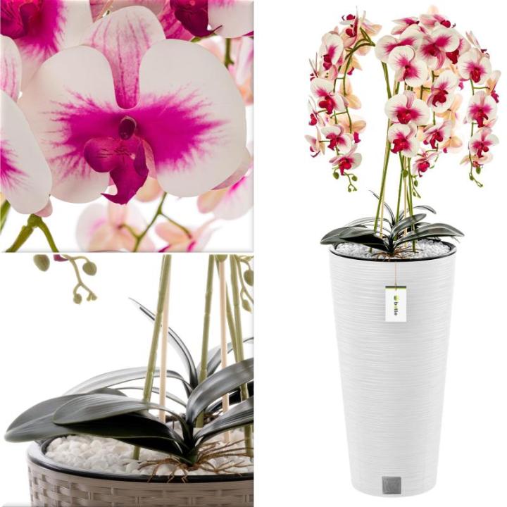 Künstliche Orchidee Kaskaden Blumenstrauß Creme und Rosa im Topf Weiß H 110 cm Heimbüro Dekoration, Kunstpflanze Orchidee, Kunstblume, Künstliche Orchidee im Topf