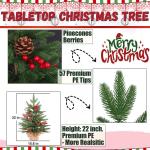 Kleine kerstboom, tafelkerstboom met 57 PE-punten, 8 dennenappels, 8 bessen, wollige, voorversierde kerstboom van 2 voet, geeft de kamer een feestelijke toon, groen