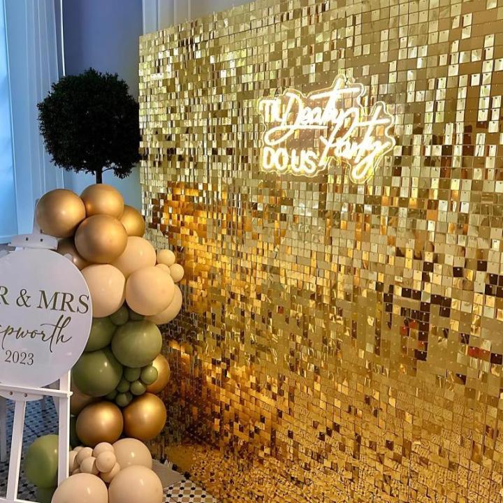 Schimmernder Wandhintergrund – Glänzende goldene Pailletten, 24 Paneele, Glitzer-Bling-Hintergrund, Dekorationen, 3D-Wandpaneel für Party, Geburtstag, Hochzeit, Verlobung, Jahr
