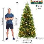 Kunstkerstboom met verlichting, 210 cm, PVC/PE, natuurgetrouw met houten sokkel, kerstboom, kerstdecoratie
