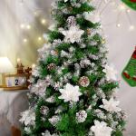 12 stuks glitter kerstster bloemen kerstbloemen met 12 stuks kunststof wortelstokken 12 stuks clips kunstglitter kerstboom bloemen voor kerstboom Nieuwjaar decoraties
