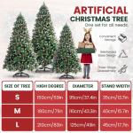 Nordmann-kerstboom met sneeuweffect, dennenappels en rode bessen, automatische dennenboom, kunstkerstboom met metalen standaard, Nordmann-spar, moeilijk ontvlambare kerstboom voor 