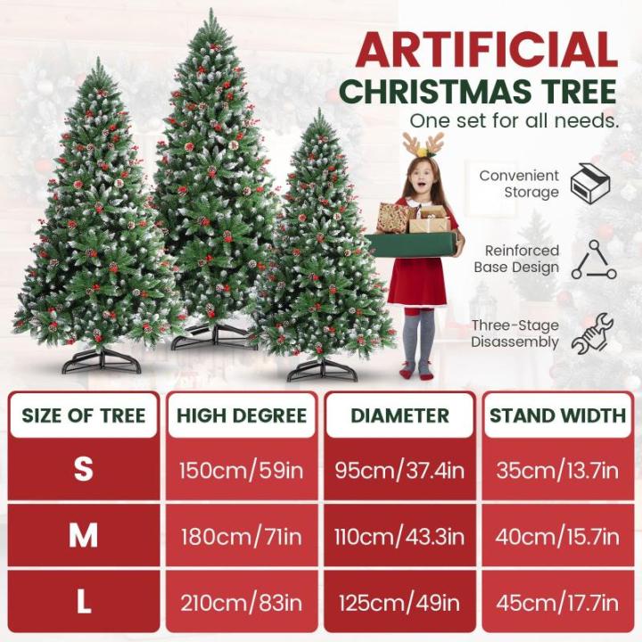 Nordmann-kerstboom met sneeuweffect, dennenappels en rode bessen, automatische dennenboom, kunstkerstboom met metalen standaard, Nordmann-spar, moeilijk ontvlambare kerstboom voor 