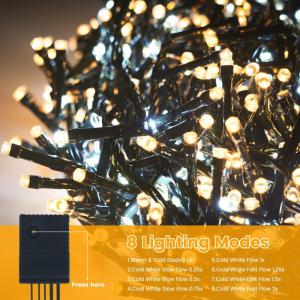Led-clusterlichtsnoer, werkt op stroom, decoratie voor binnen en buiten, tuin, kerstboom, bruiloft (warm wit continu licht, vloeiend, 1000 leds)