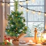 Mini kerstboom, 60 cm kunstmatige kerstboom met linnen basis, kleine kerstboom op tafelblad voor thuis/kantoor/keuken diner/bureaudecoratie