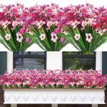 12Pcs Outdoor Nep Planten UV Bestand Plastic Faux Bloemen Planten Bloemen Bulk Voor Indoor Outdoor Opknoping Planter Tuin Venster Doos Thuis Bruiloft Decor