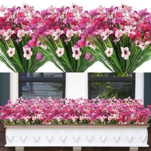 12Pcs Outdoor Nep Planten UV Bestand Plastic Faux Bloemen Planten Bloemen Bulk Voor Indoor Outdoor Opknoping Planter Tuin Venster Doos Thuis Bruiloft Decor