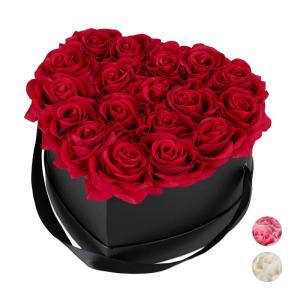 Rozenbox hart, 18 rozen, stevige bloemenbox, zwart, 10 jaar houdbaar, cadeau-idee, decoratieve bloemenbox, rood, 13 x 21 x 19 cm