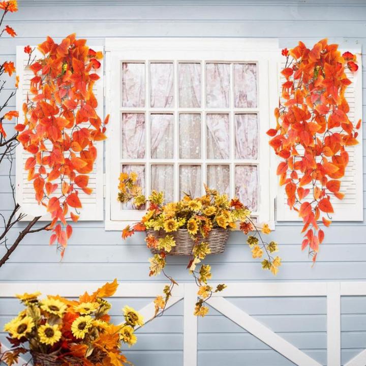 2 stuks kunstmatige hangplanten, 100 cm, herfst, kunstplant, hangende klimop, , plastic planten, kunststof, herfstdecoratie, herfst, bladeren, hangende planten voor buiten en
