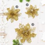21 stuks kerstbloemen kerstboomversiering bloem kunstbloem glitter kerstboomversiering gouden Kerstmis