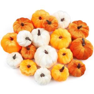 18 stuks herfstpompoenen, fluwelen schuimstof, pompoendecoratie, kunstpompoen, oogstdecoratie, schuim, pompoen, herfst, tafel voor herfst, woondecoratie