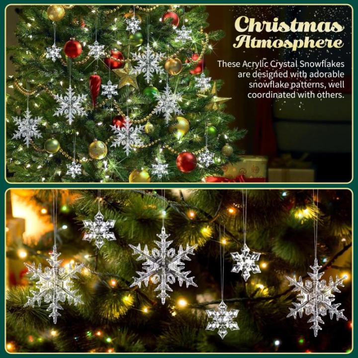 25 stks Kristallen Sneeuwvlok Kerstboom Ornamenten Acryl Sneeuwvlok Opknoping Kerst Decoratie Winter Wonderland Sneeuwvlok Opknoping Hangers Voor Kerstboom Thuis Feestbenodigdheden