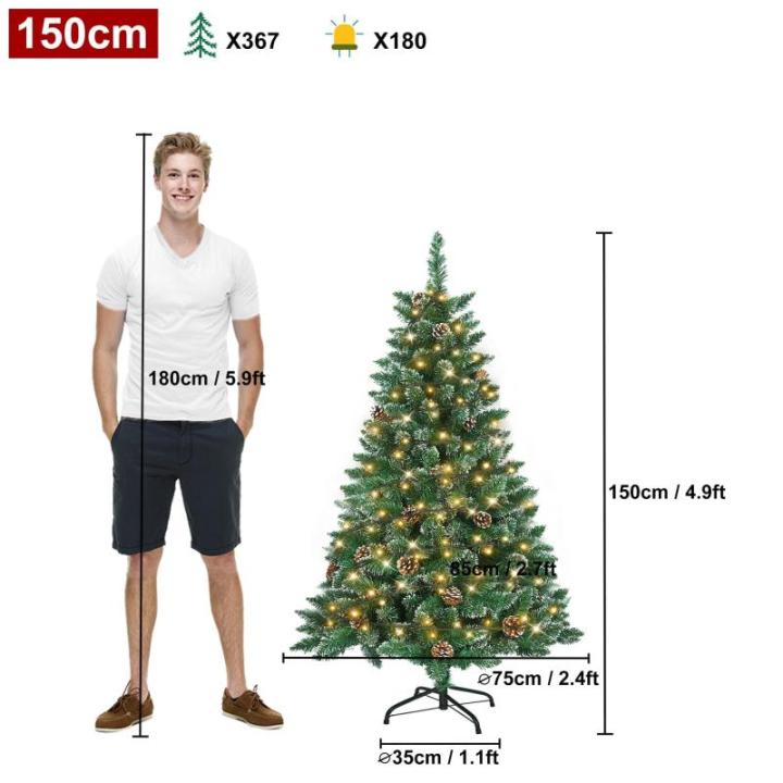 Künstlicher Weihnachtsbaum mit Beleuchtung, Tannenbaum Künstlich, PVC Christbaum mit Wasserdichten Lichtern für Weihnachten Dekoration (150 cm)