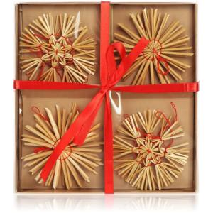 112-delige strosterrenset - sterren, bellen, dennenbomen en traditionele figuren als kerstboomversiering - kleine stro - natuurlijke kerstboomversieringen